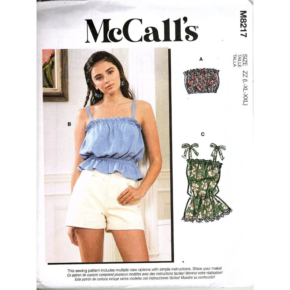 McCall's M8217 Misses L to XXL Easy Summer Boho Casual Tops Uncut Sewing Pattern